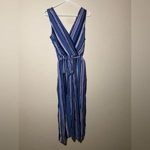 Xhilaration Juniors Jumpsuit Size Medium Blue Lavender Striped With Pockets